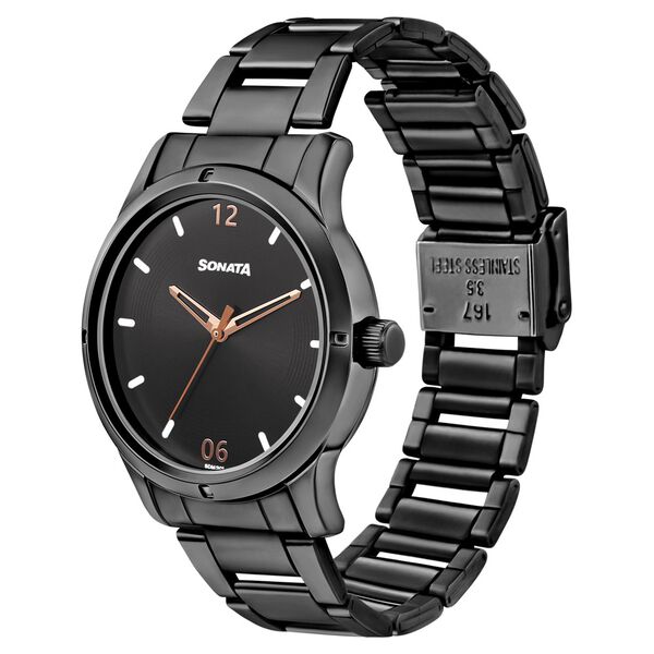 Sonata Women of Steel Black Dial Stainless Steel Strap Watch for Women - image number 1