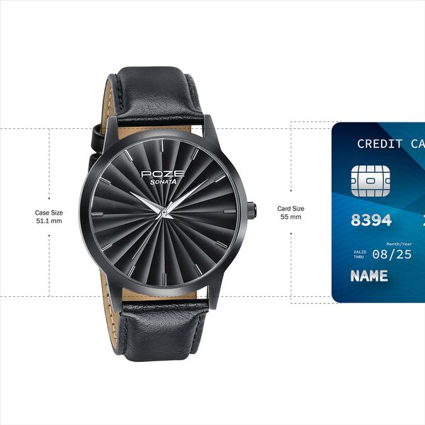 Sonata Poze Quartz Analog Black Dial Leather Strap Watch For Men - image number 3