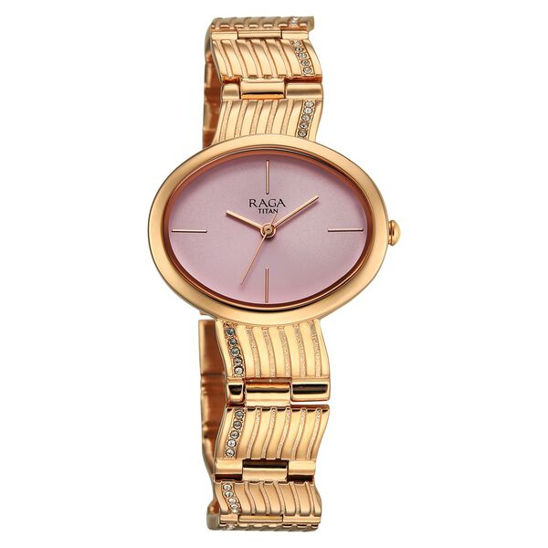 Titan Raga Glimmers Quartz Analog Pink Dial Rose Gold Metal Strap Watch For Women - image number 0