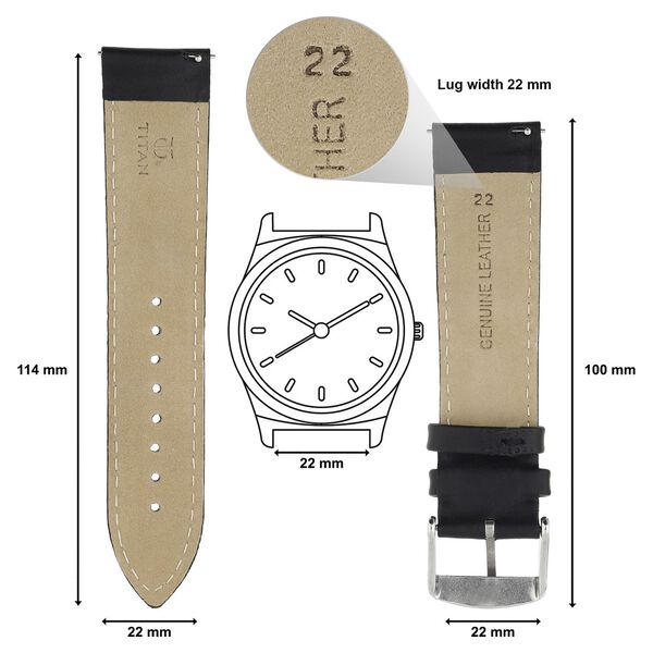 22 mm Black Genuine Leather Strap for Men - image number 1