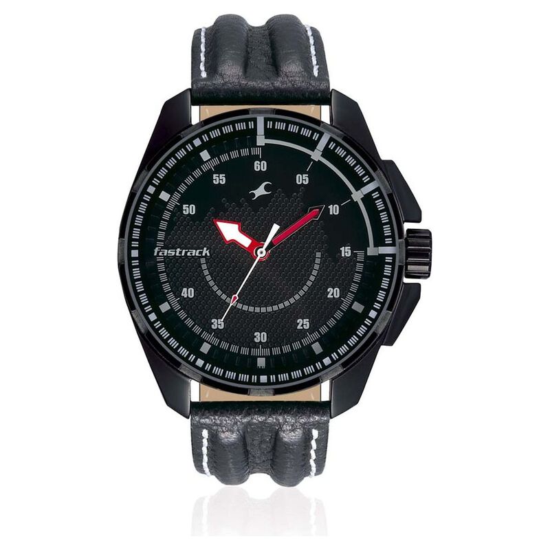 Fastrack Quartz Analog Black Dial Leather Strap Watch for Guys