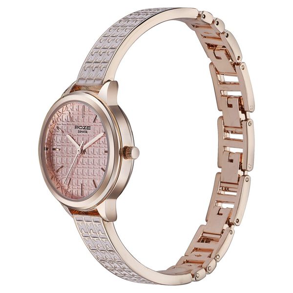 Sonata Poze Quartz Analog Pink Dial Rose Gold Color Metal Strap Watch For Women - image number 3