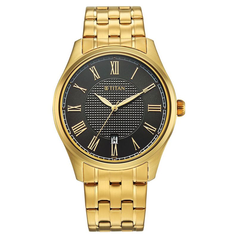 Titan Neo Roman Analog with Green Dial Carnation Gold Stainless Steel Strap Watch for Men