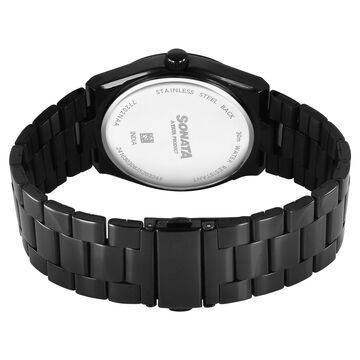 Sonata Festive Quartz Analog Black Dial Metal Strap Watch For Men