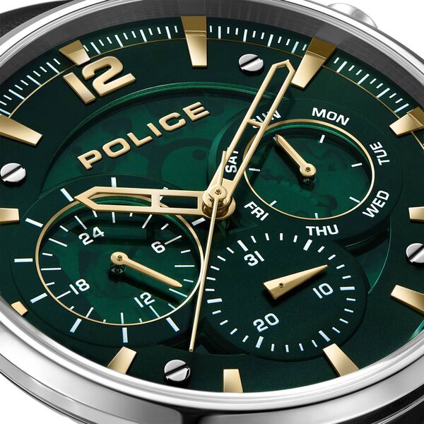 Police Quartz Multifunction Green Dial Black Leather Strap Watch For Men - image number 2