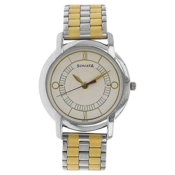 Sonata Quartz Analog White Dial Stainless Steel Strap Watch for Men - image number 0