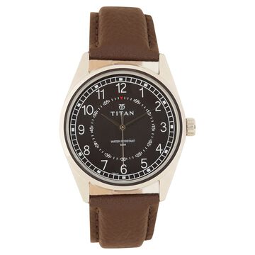 Titan Men's Timeless Charm: Men's Analog Watch with Black Dial and Brown Leather Strap