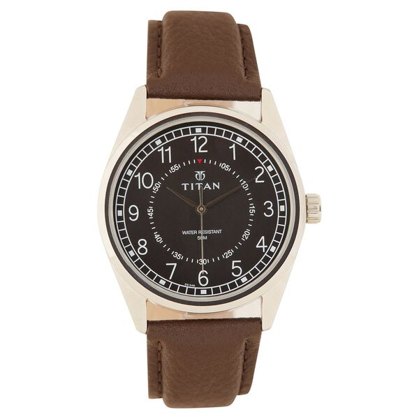 Titan Men's Timeless Charm: Men's Analog Watch with Black Dial and Brown Leather Strap - image number 1