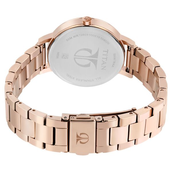 Titan Quartz Multifunction Rose Gold Dial Stainless Steel Strap Watch for Women - image number 4