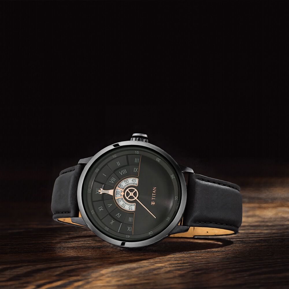 Titan Grandmaster Black Dial Quartz Analog Leather Strap Watch for Men-picture-20