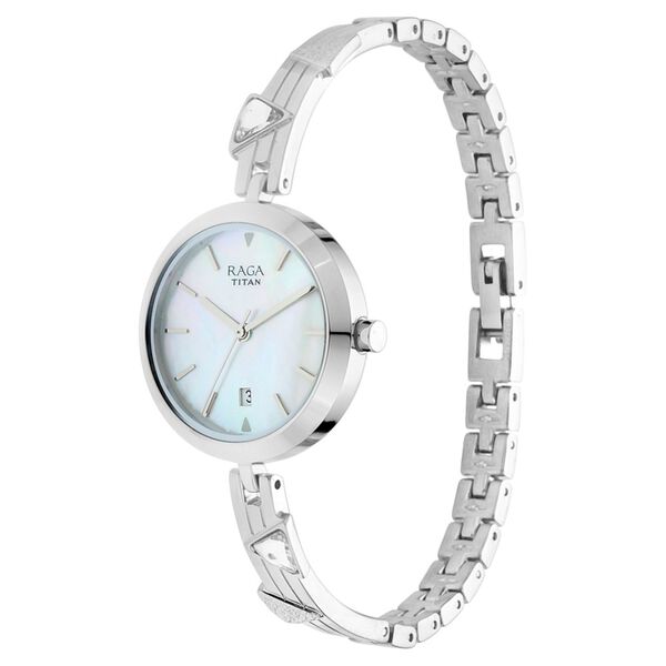 Titan Raga Viva Mother of Pearl Dial Analog with Date Silver Metal Strap Watch for Women - image number 2