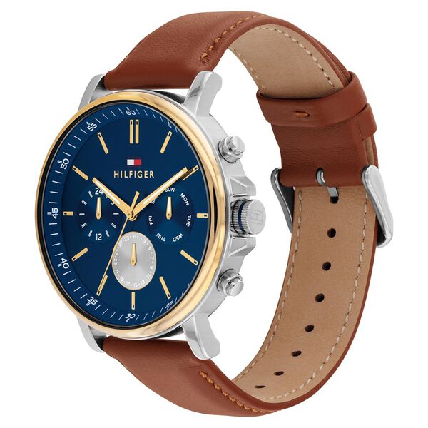 Tommy Hilfiger Quartz Multifunction Blue Dial Brown Leather Strap Watch For Men - image number 1