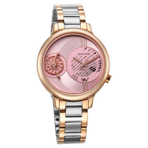 Sonata Unveil Quartz Analog Pink Dial Metal Strap Watch for Women - image number 0