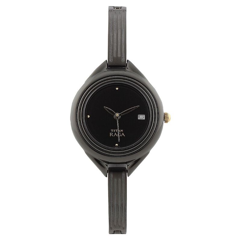 Titan Quartz Analog with Date Black Dial Metal Strap Watch for Women