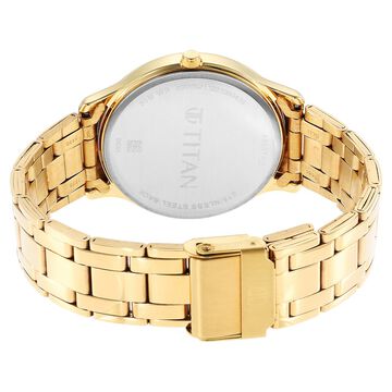 Titan Karishma Quartz Analog with Day and Date Black Dial Golden Stainless Steel Strap Watch For Men