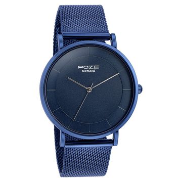 Sonata Poze Quartz Analog Blue Dial Mesh Strap Watch for Men