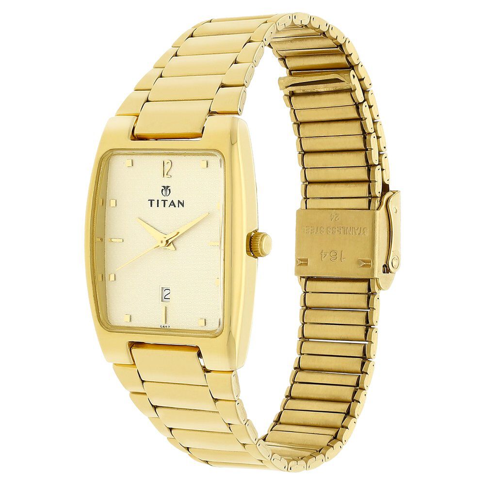 Titan Royale Champagne Analog with Date Stainless Steel Strap Watch for Men