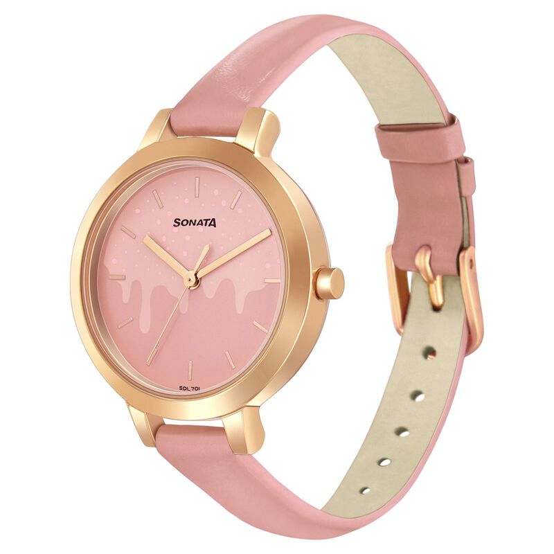 Sonata Play Pink Dial Women Watch With Leather Strap - image number 1