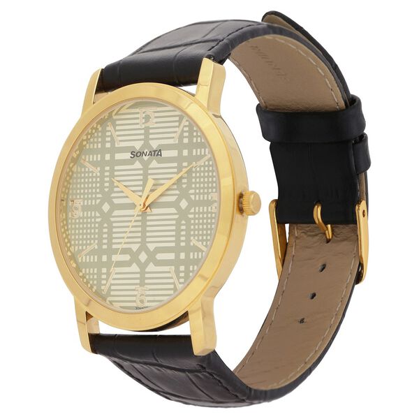Sonata Quartz Analog Silver Dial Leather Strap Watch for Men - image number 2