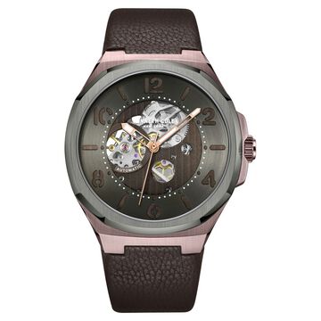 Kenneth Cole Automatic Grey Dial Brown Leather Strap Watch For Men