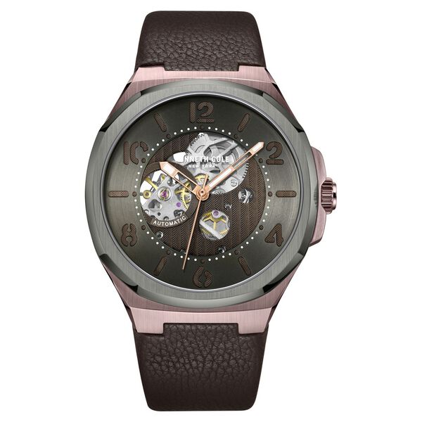 Kenneth Cole Automatic Grey Dial Brown Leather Strap Watch For Men - image number 0