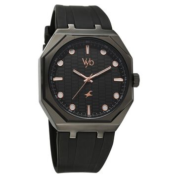 Vyb Rebel By Fastrack Quartz Analog Black Dial Silicone Strap Watch For Guys