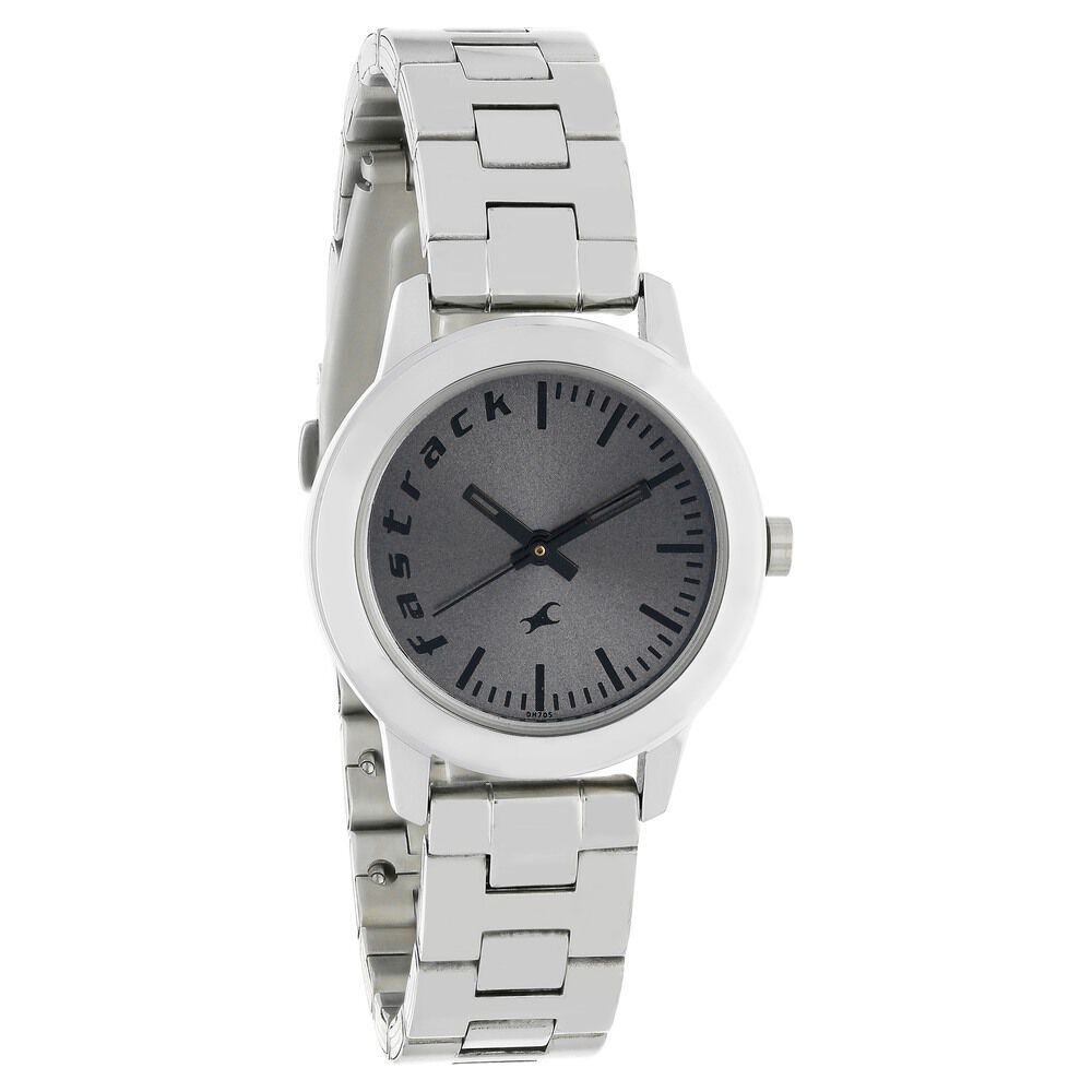 Buy Online Fastrack Fundamentals Quartz Analog Grey Dial Stainless Steel Strap Watch for Girls nr68008sm02 Titan