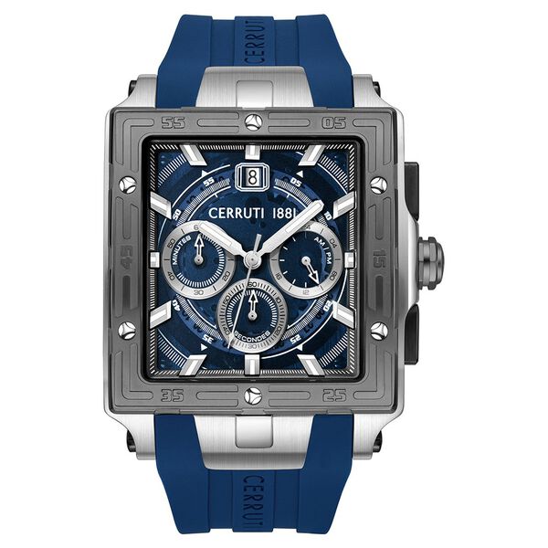 Cerruti 1881 Quartz Chronograph Blue Dial Blue Silicone Strap Watch For Men - image number 0