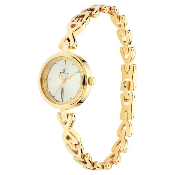 Titan Quartz Analog with Day and Date Champagne Dial Metal Strap Watch for Women - image number 2