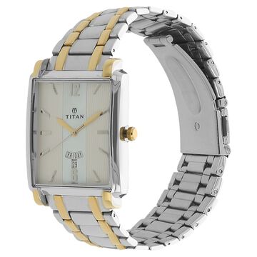 Titan Quartz Analog with Day and Date Silver Dial Stainless Steel Strap Watch for Men