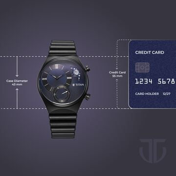 Titan Micromotors Analog with Date and Sun-Moon Sub-Dial and Blue Dial Black Stainless Steel Strap Watch for Men