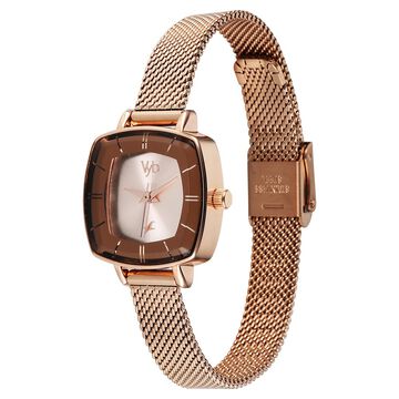 Vyb Seeker By Fastrack Quartz Analog Rose Gold Dial Metal Strap Watch For Girls