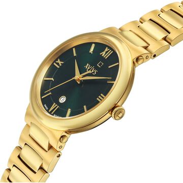 Xylys Quartz Analog with Date Green Dial Golden Stainless Steel Strap Watch For Women