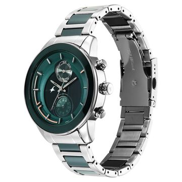 Fastrack Cerame - Oceanyx Quartz Analog with Day and Date Green Dial Two Toned Strap Watch For Guys