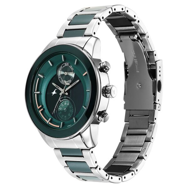 Fastrack Oceanyx - Ceramic Quartz Multifunction Green Dial Two Toned Strap Watch For Guys - image number 2