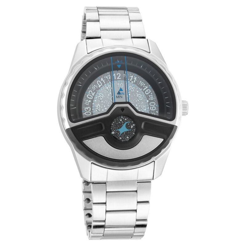Fastrack Space Rover Quartz Analog Grey Dial Metal Strap Watch for Guys