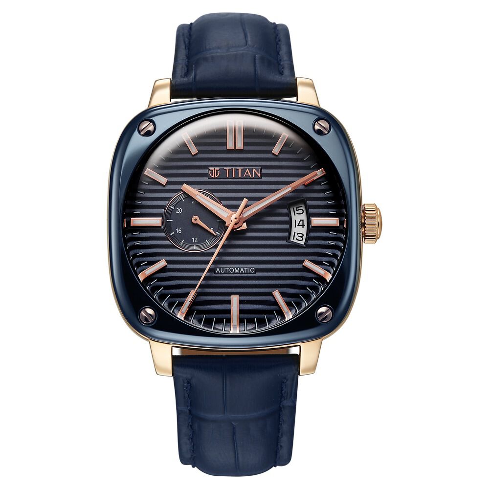 Titan Vintage Concealed Automatic Analog with Blue Dial Blue Leather Strap Watch for Men-picture-12