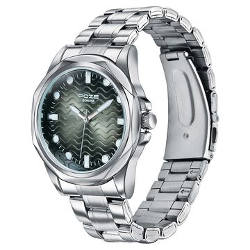 Poze By Sonata Quartz Analog Green Dial Silver Metal Strap Watch For Men