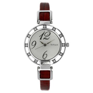 Titan Quartz Analog Silver Dial Leather Strap Watch for Women