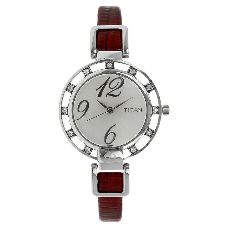 Titan Quartz Analog Silver Dial Leather Strap Watch for Women - image number 0