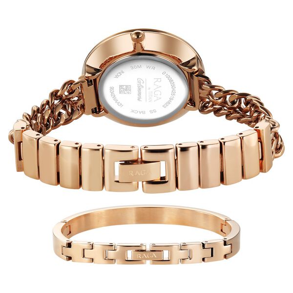 Titan Raga Glimmers Quartz Analog Mother of Pearl Dial Rose Gold Stainless Steel Strap Watch For Women - image number 6