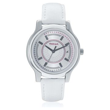 Fastrack Quartz Analog Silver Dial Leather Strap Watch for Girls