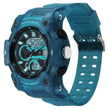 Fastrack StreetStyle Quartz Analog Digital Black Dial Translucent Blue Polyether Strap Watch For Guys