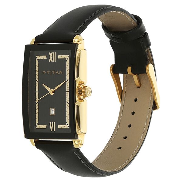 Titan Quartz Analog with Date Black Dial Leather Strap Watch for Men - image number 1