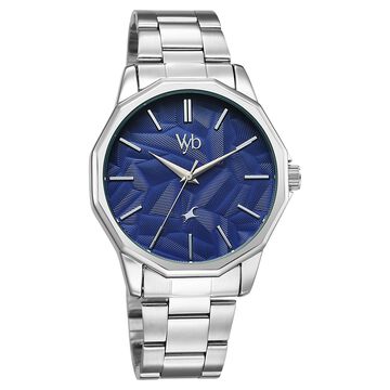 Vyb Drift By Fastrack Quartz Analog Blue Dial Silver Stainless Steel Strap Watch For Guys
