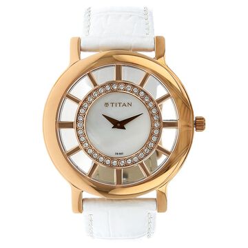 Titan Quartz Analog Mother of Pearl Dial Leather Strap Watch for Women