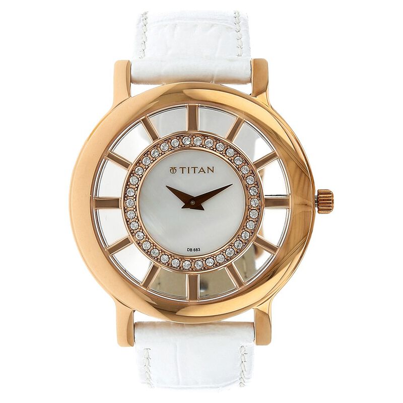Titan Quartz Analog Mother of Pearl Dial Leather Strap Watch for Women - image number 0