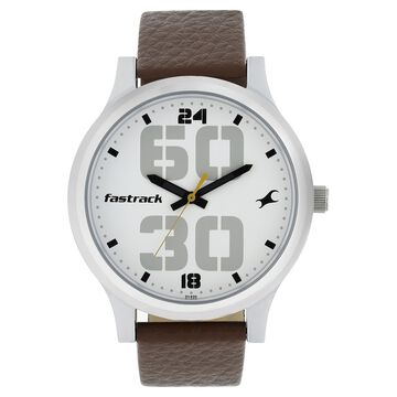 Fastrack Bold Quartz Analog White Dial Leather Strap Watch for Guys