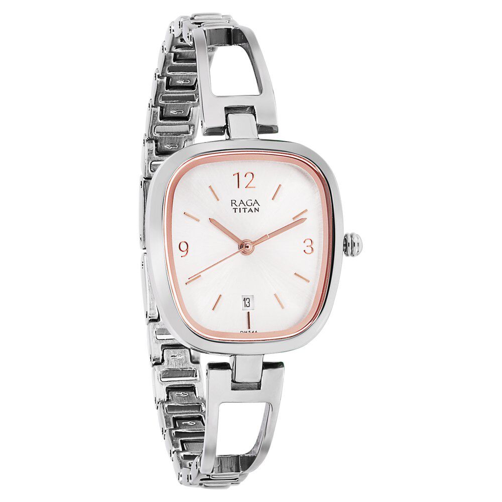 Buy Online Titan Raga Viva Silver Dial Analog with Date Metal Strap watch for Women nn2604sm01 Titan