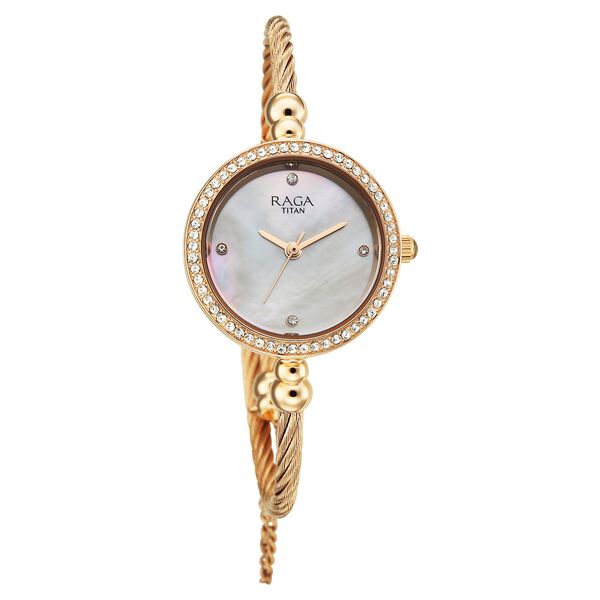 Titan Raga Spotlight Quartz Analog White Dial Rose Gold Metal Strap Watch For Women - image number 1